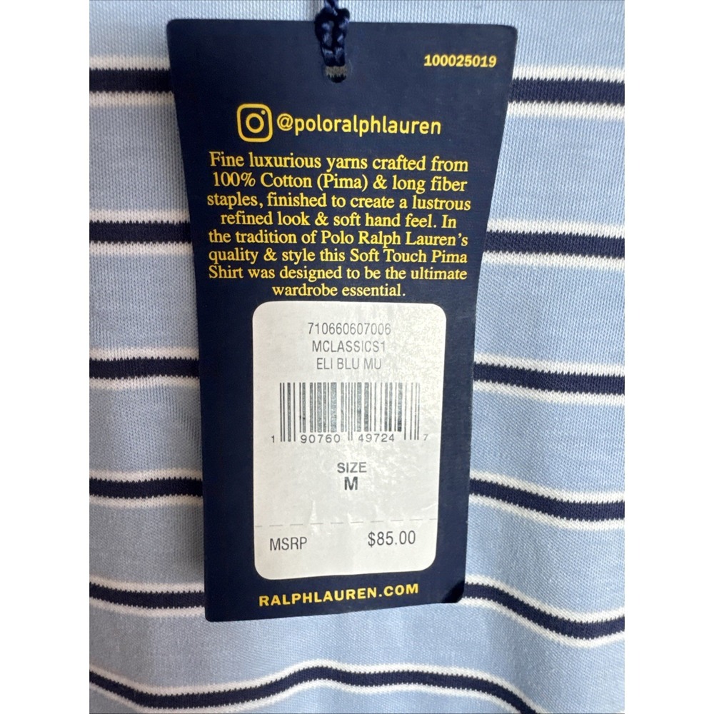 NWT Polo Ralph Lauren Men's Striped Polo Shirt Blue Sz Med 100% Cotton - Picture 3 of 7